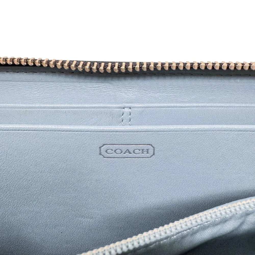 Coach Zoe‎ Double Buckle Wallet Signature C Black Grey Blue Leather Y2K